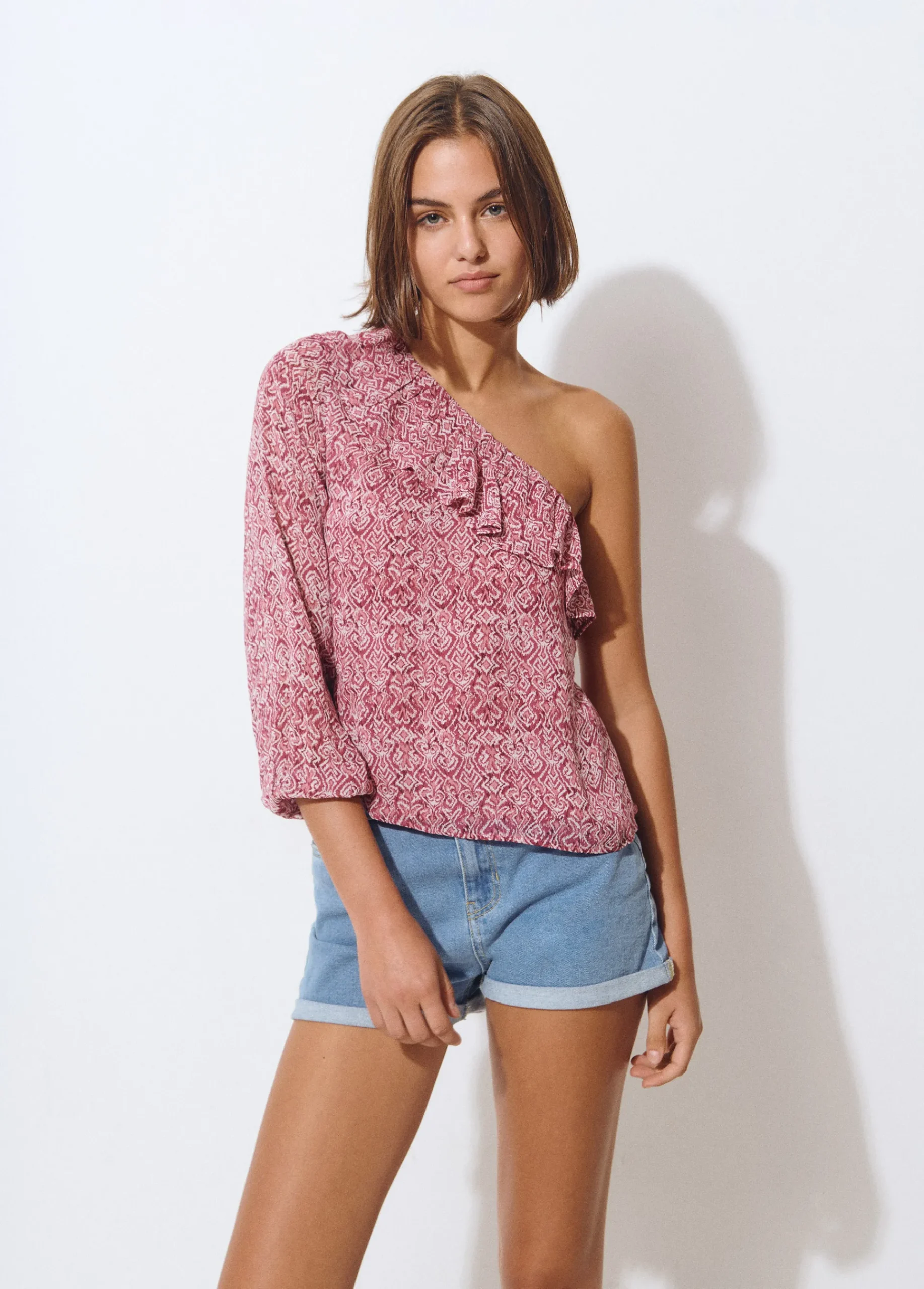 Brownie Camisas Y Blusas*Blusa asimétrica volante estampada Teja