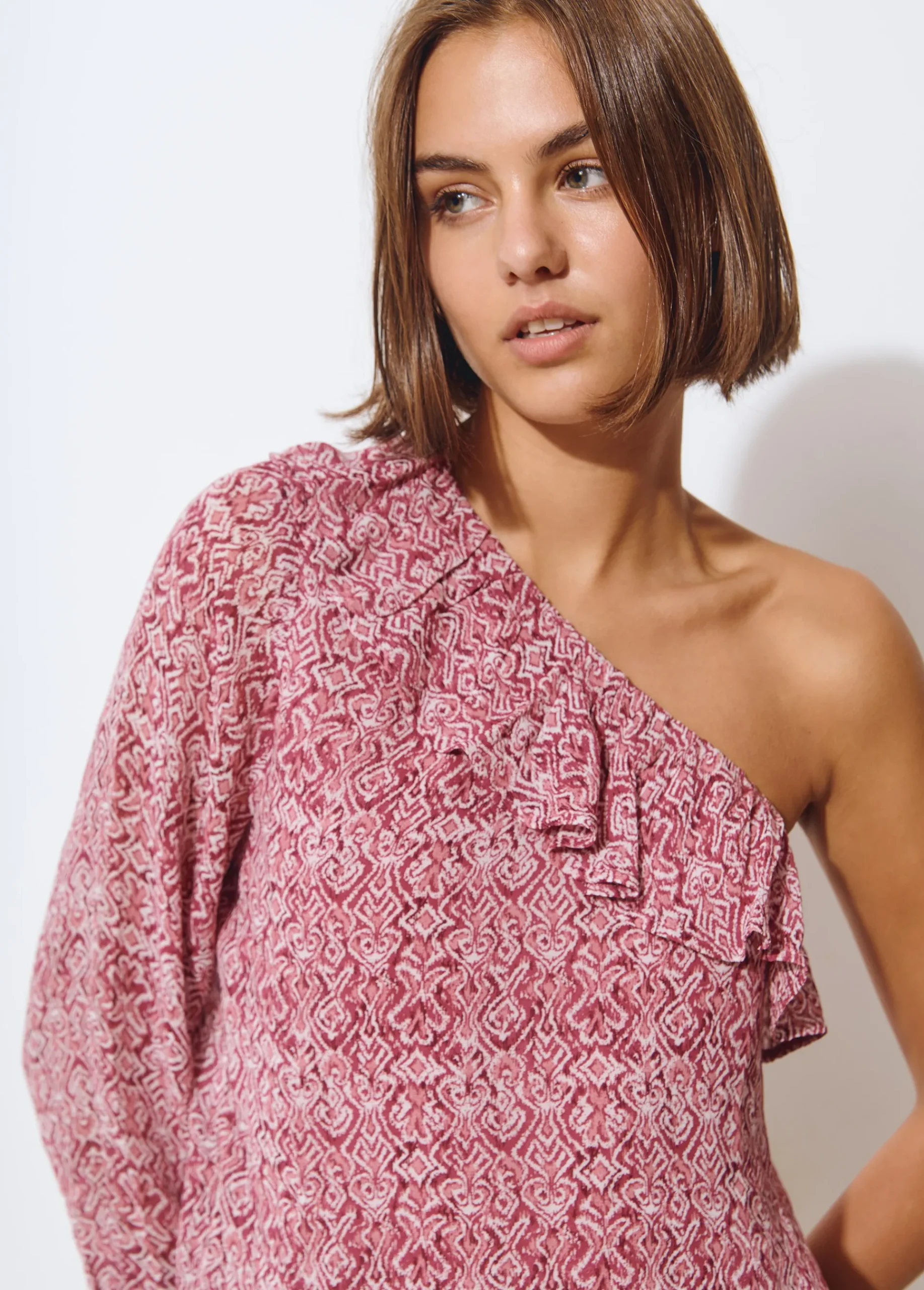 Brownie Camisas Y Blusas*Blusa asimétrica volante estampada Teja