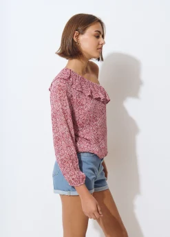 Brownie Camisas Y Blusas*Blusa asimétrica volante estampada Teja