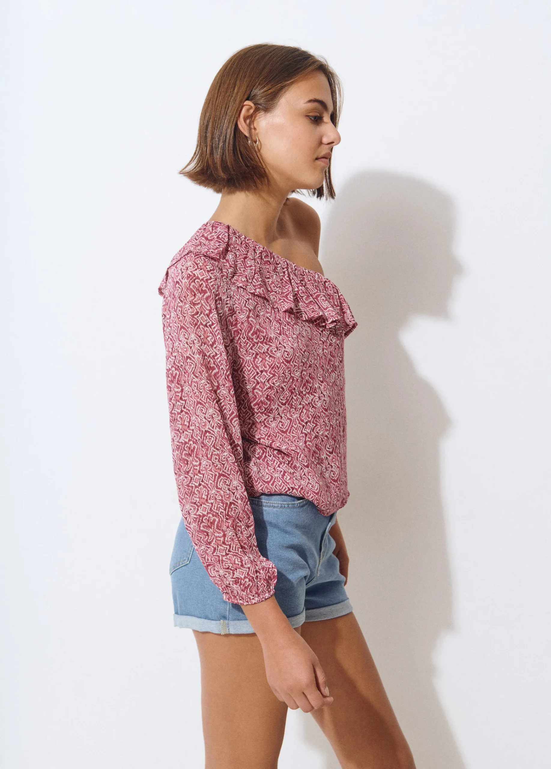 Brownie Camisas Y Blusas*Blusa asimétrica volante estampada Teja