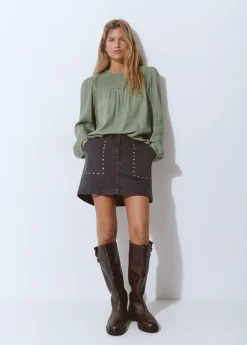 Brownie Camisas Y Blusas*Blusa cuello redondo smock en pico Oliva
