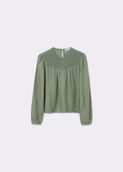 Brownie Camisas Y Blusas*Blusa cuello redondo smock en pico Oliva