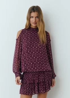 Brownie Camisas Y Blusas|Total Look*Blusa cut out estampado sello indio Berenjena