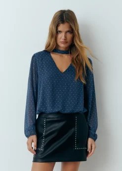 Brownie Camisas Y Blusas*Blusa detalle chocker brillos Azul