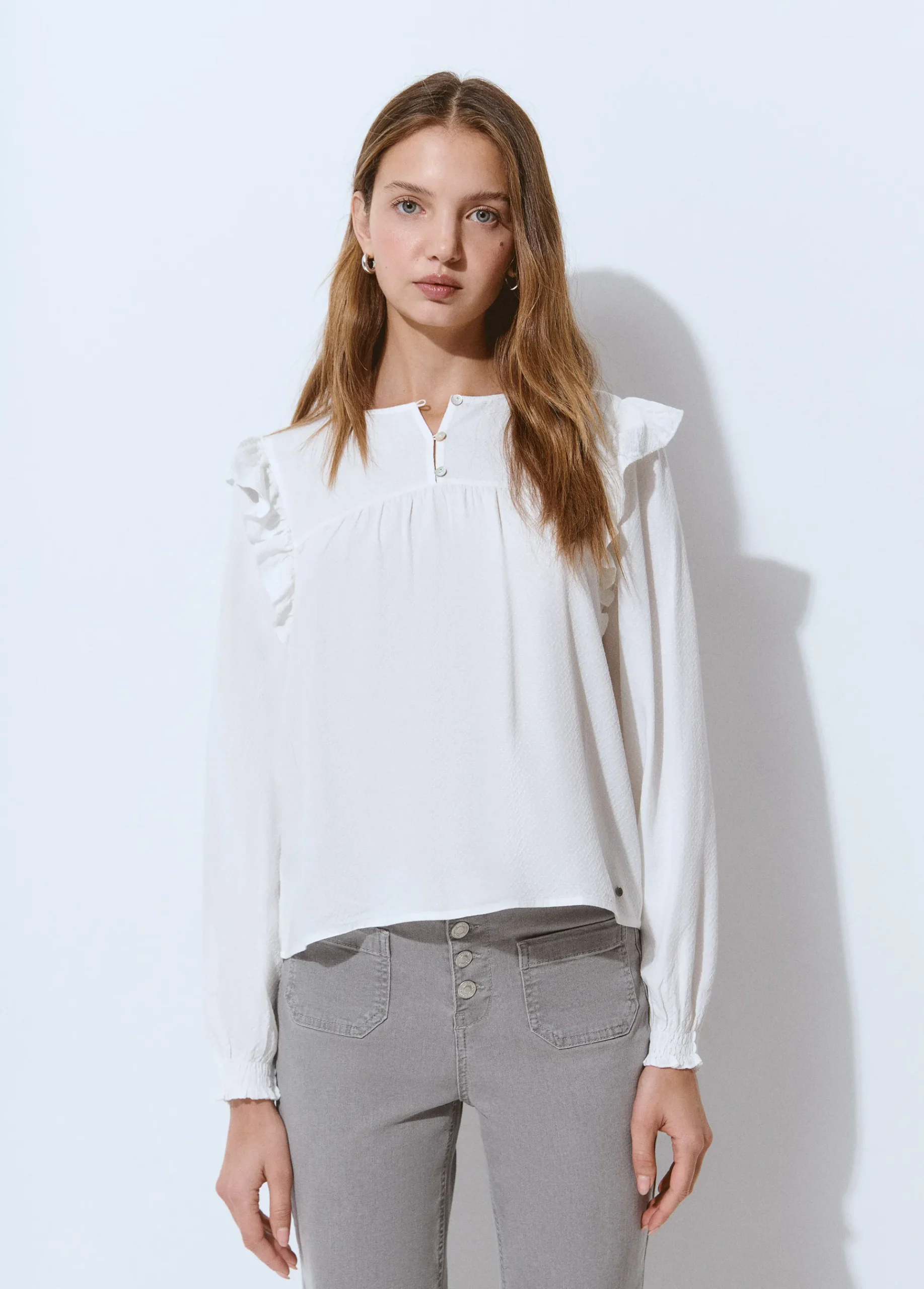 Brownie Camisas Y Blusas*Blusa manga volantes Crudo