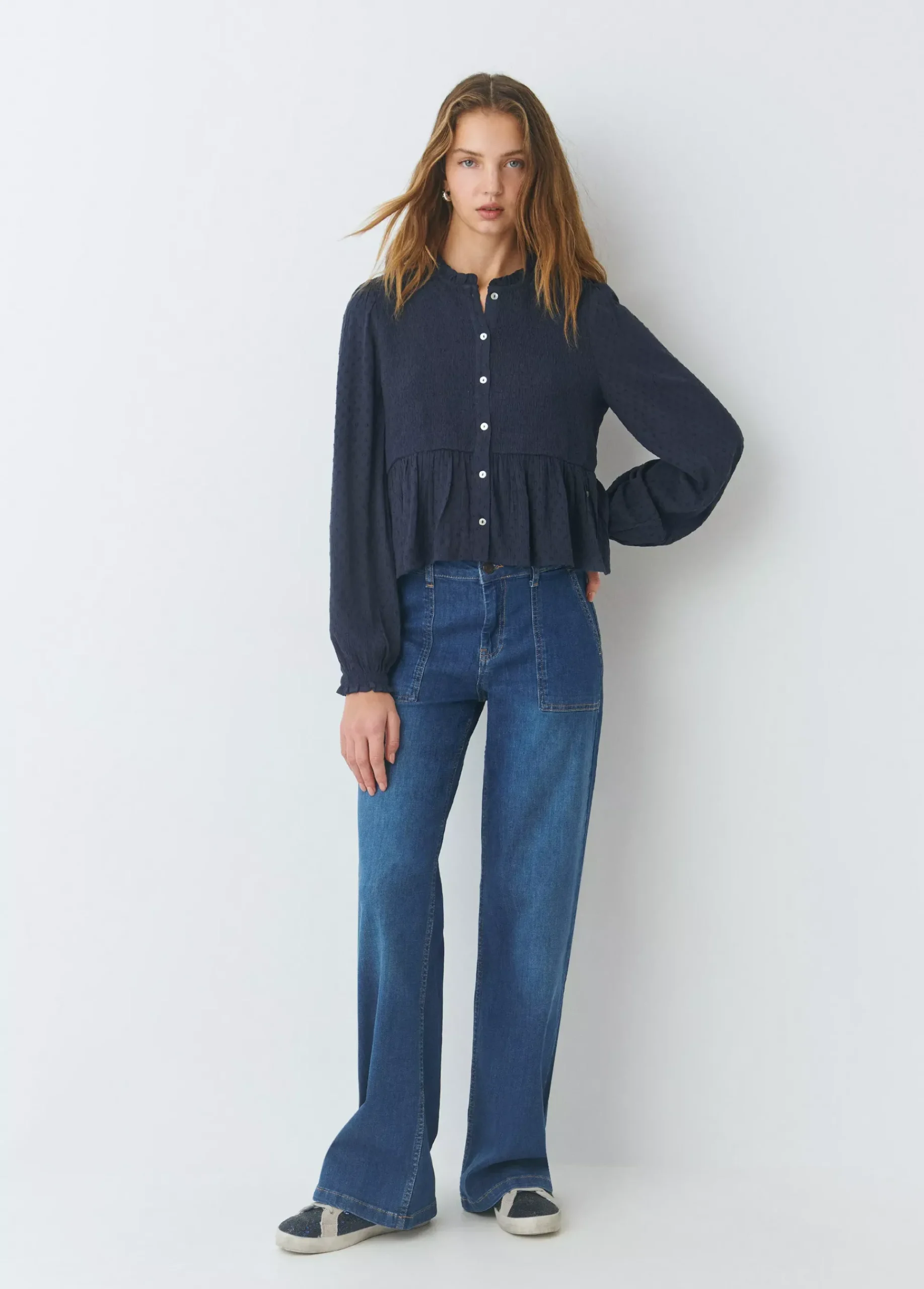Brownie Camisas Y Blusas*Blusa smock con botones plumeti Azul