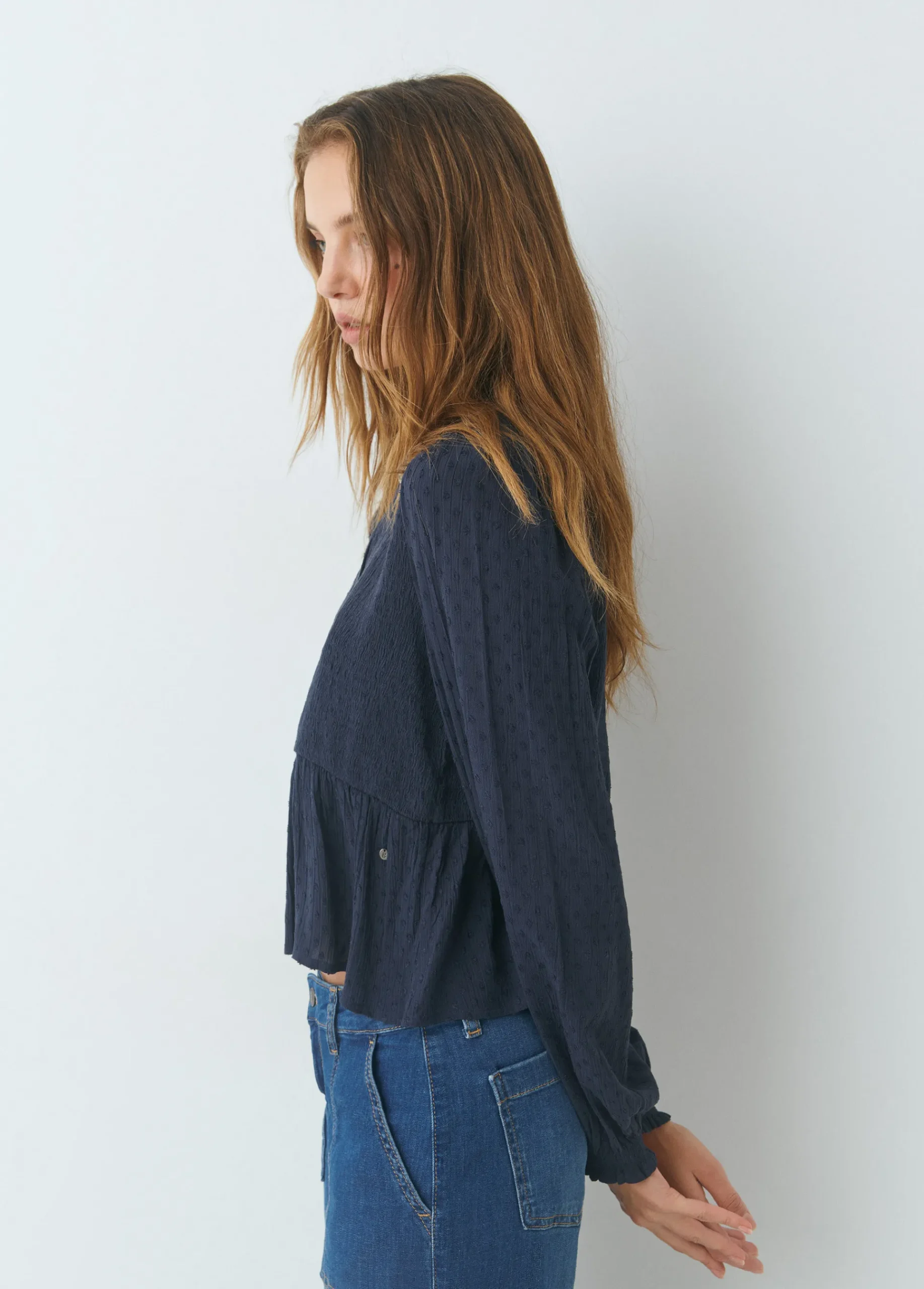 Brownie Camisas Y Blusas*Blusa smock con botones plumeti Azul