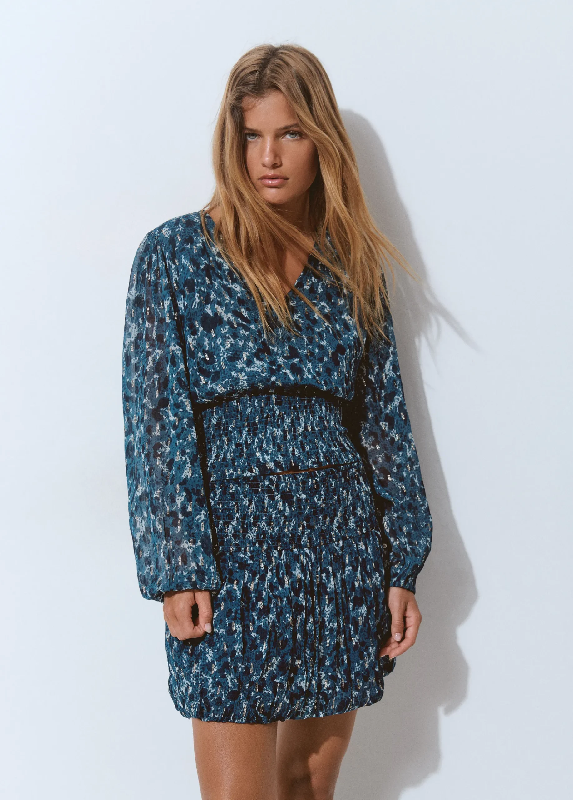 Brownie Camisas Y Blusas|Total Look*Blusa smock estampado brillo