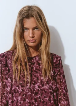 Brownie Camisas Y Blusas|Total Look*Blusa volantes mangas estampada brillo Berenjena