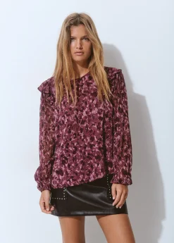 Brownie Camisas Y Blusas|Total Look*Blusa volantes mangas estampada brillo Berenjena