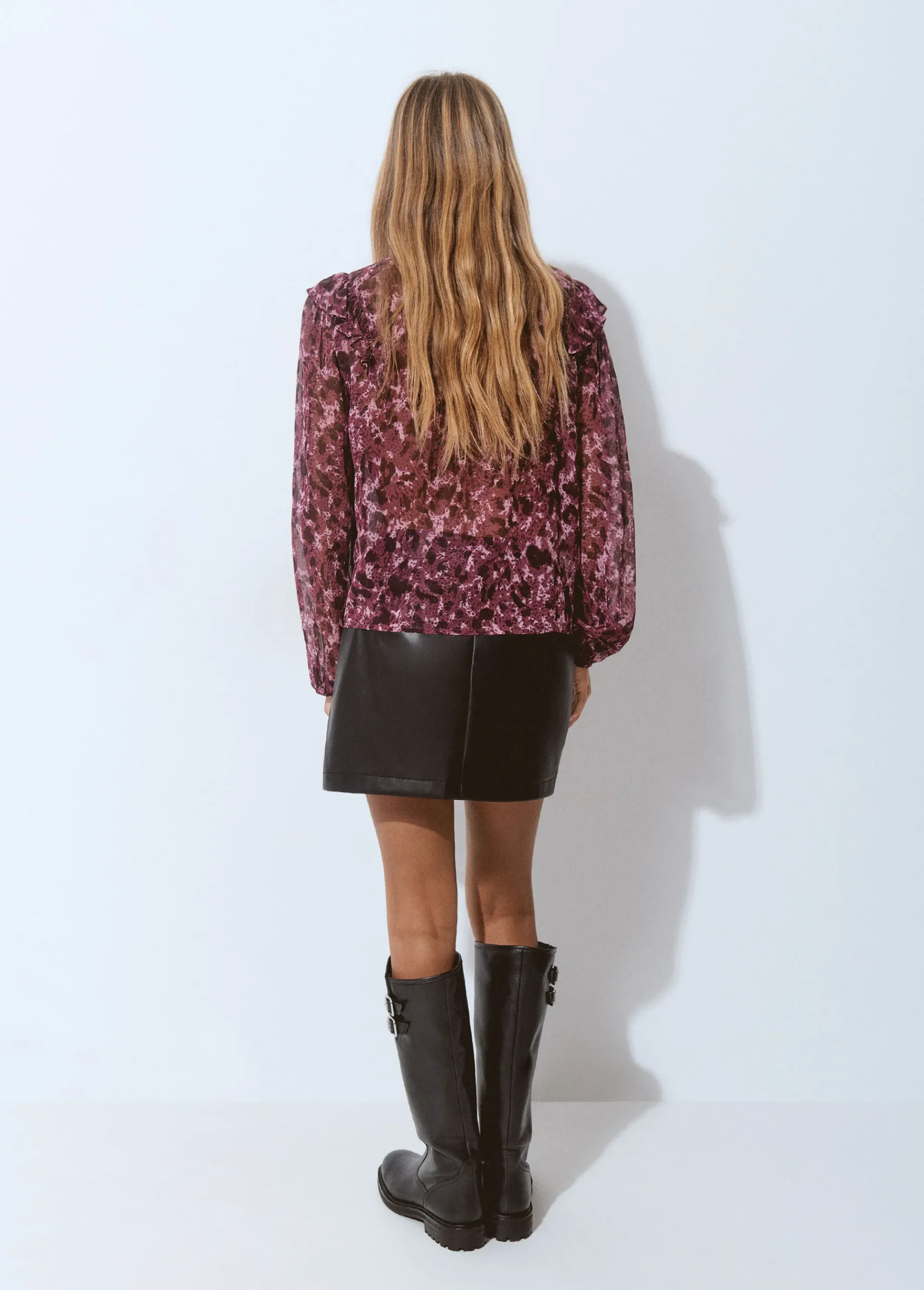 Brownie Camisas Y Blusas|Total Look*Blusa volantes mangas estampada brillo Berenjena