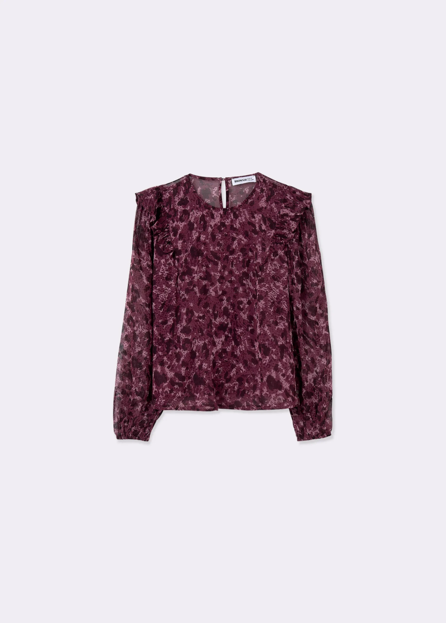 Brownie Camisas Y Blusas|Total Look*Blusa volantes mangas estampada brillo Berenjena