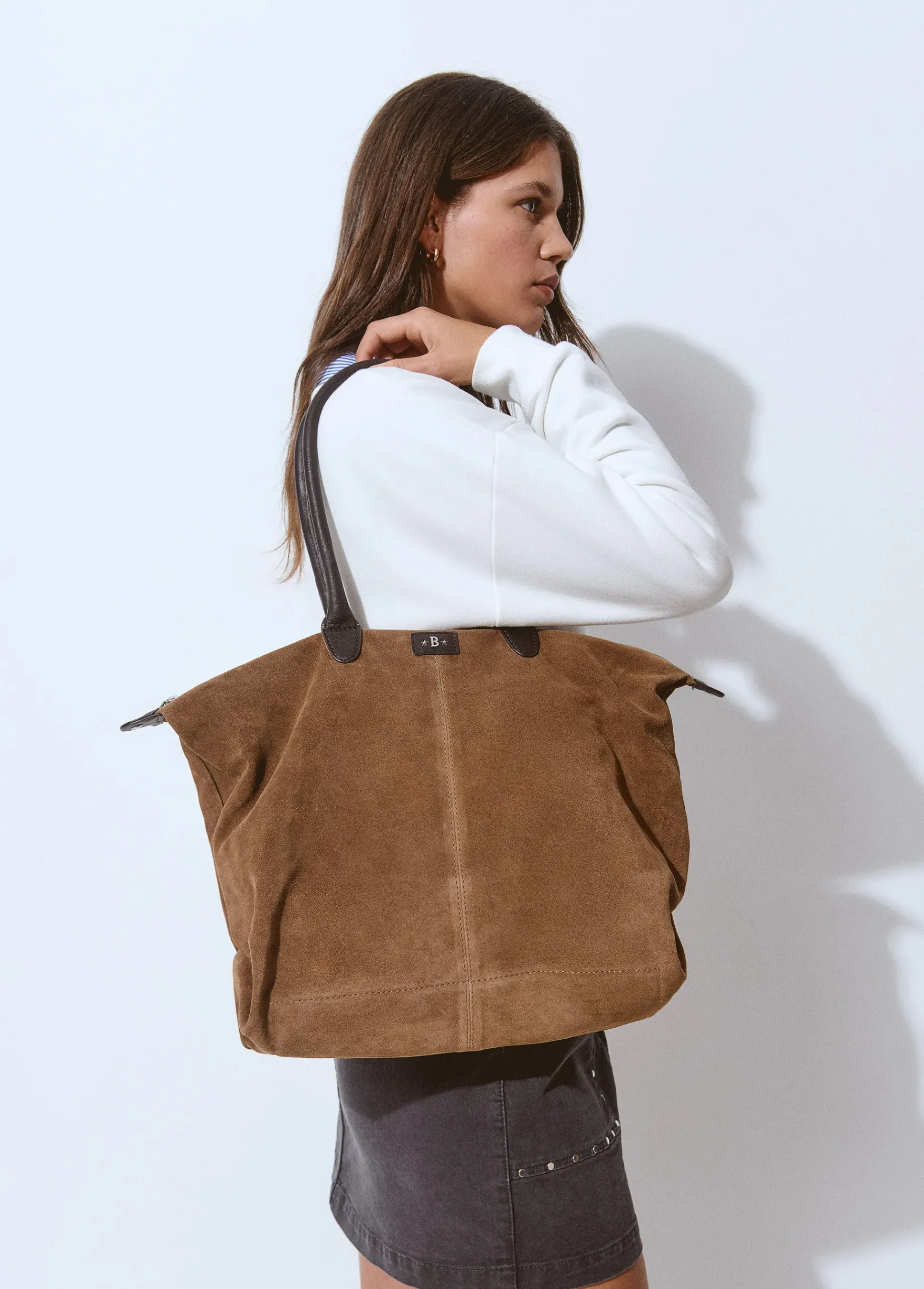 Brownie Bolsos*Bolso piel shopper cremallera Taupeoscuro