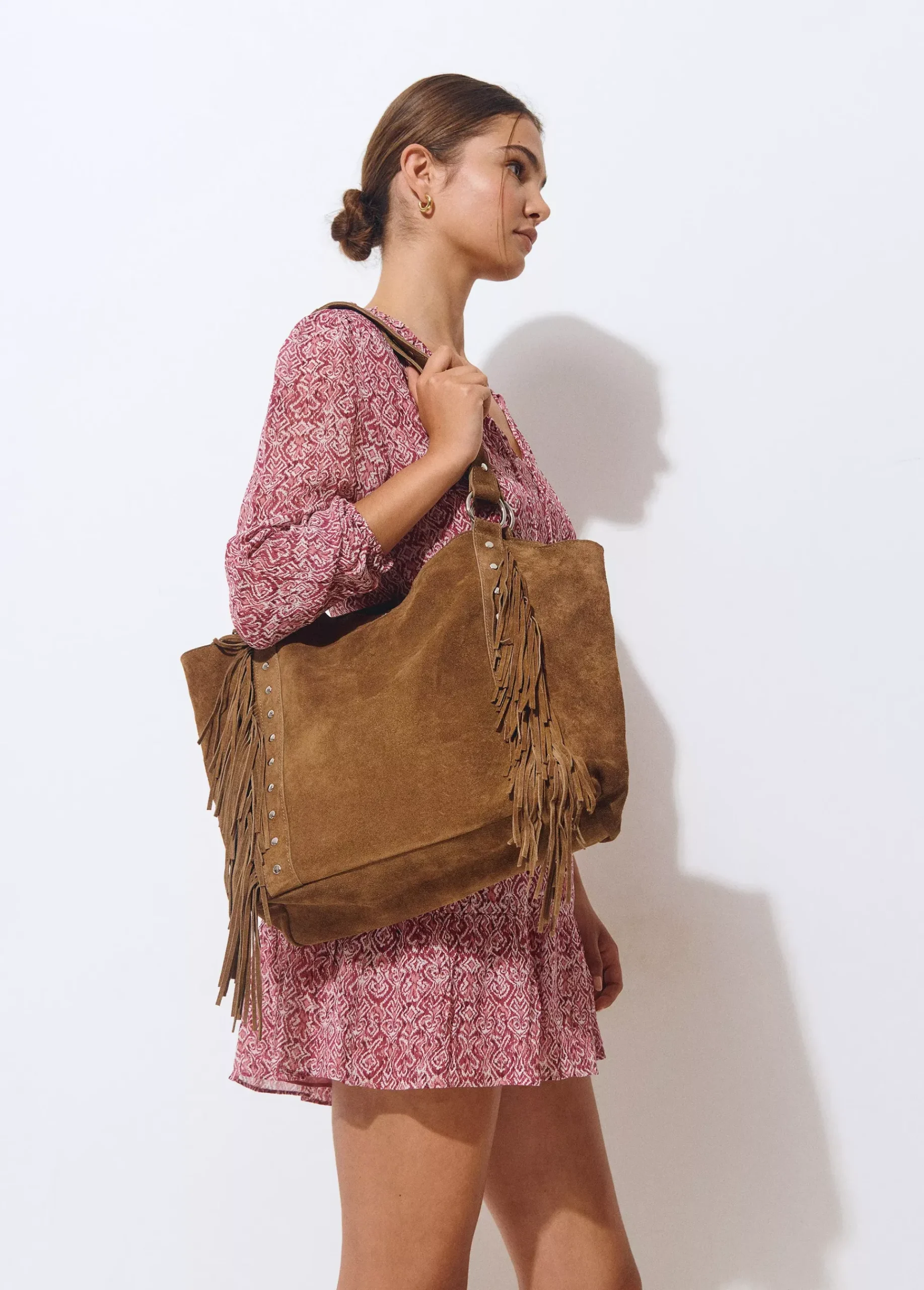 Brownie Bolsos*Bolso piel shopper flecos Taupeoscuro