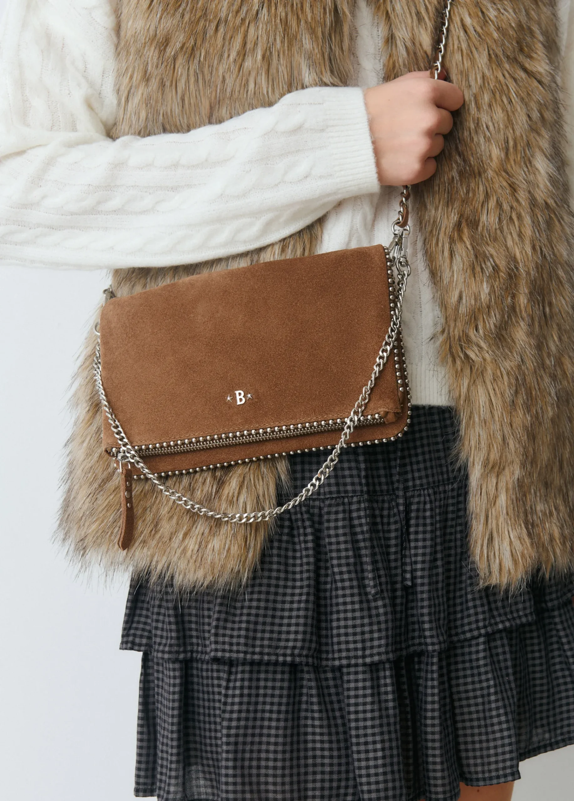 Brownie Bolsos*Bolso piel solapa bolitas Taupeoscuro