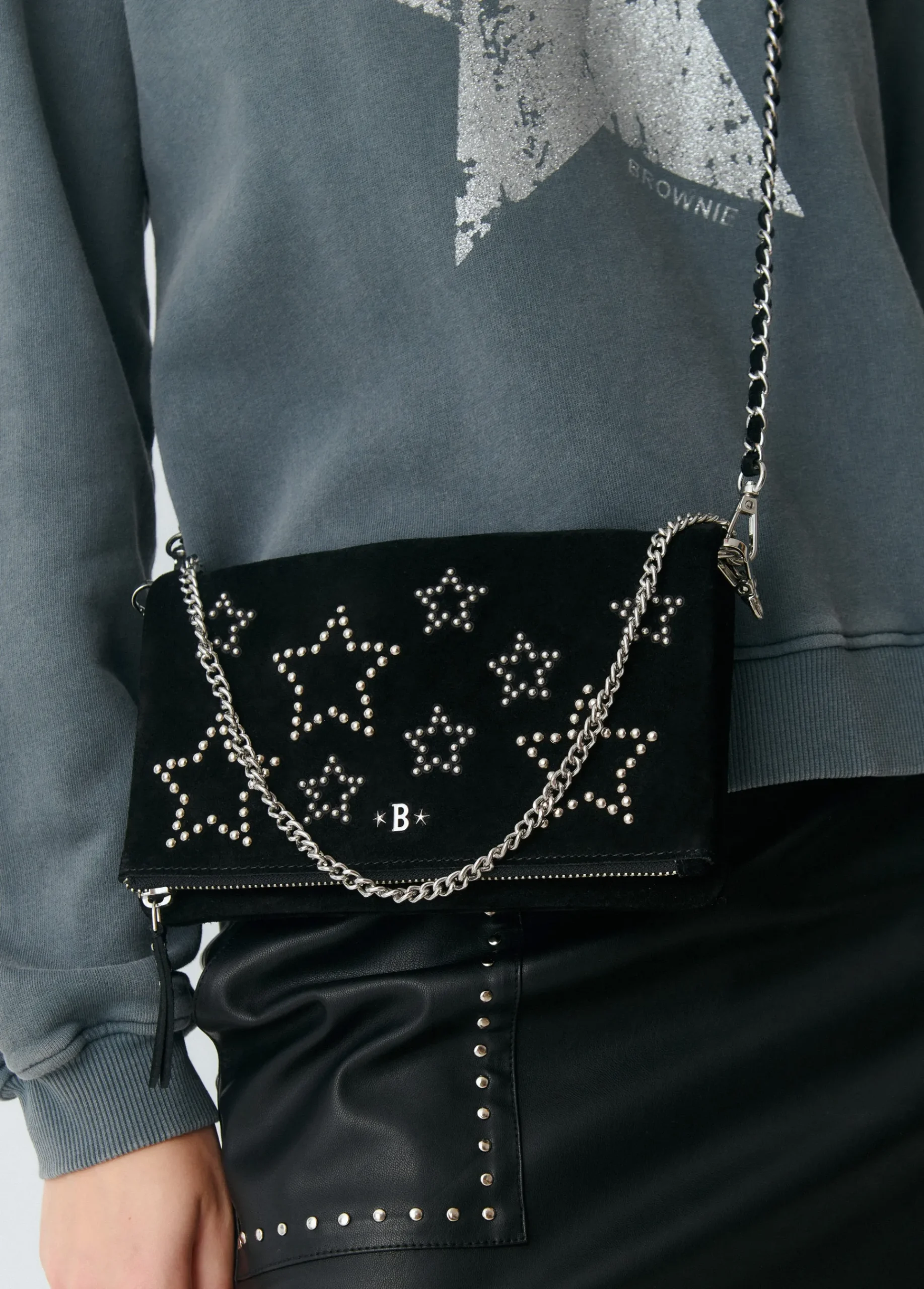 Brownie Bolsos*Bolso piel solapa estrellas Negro