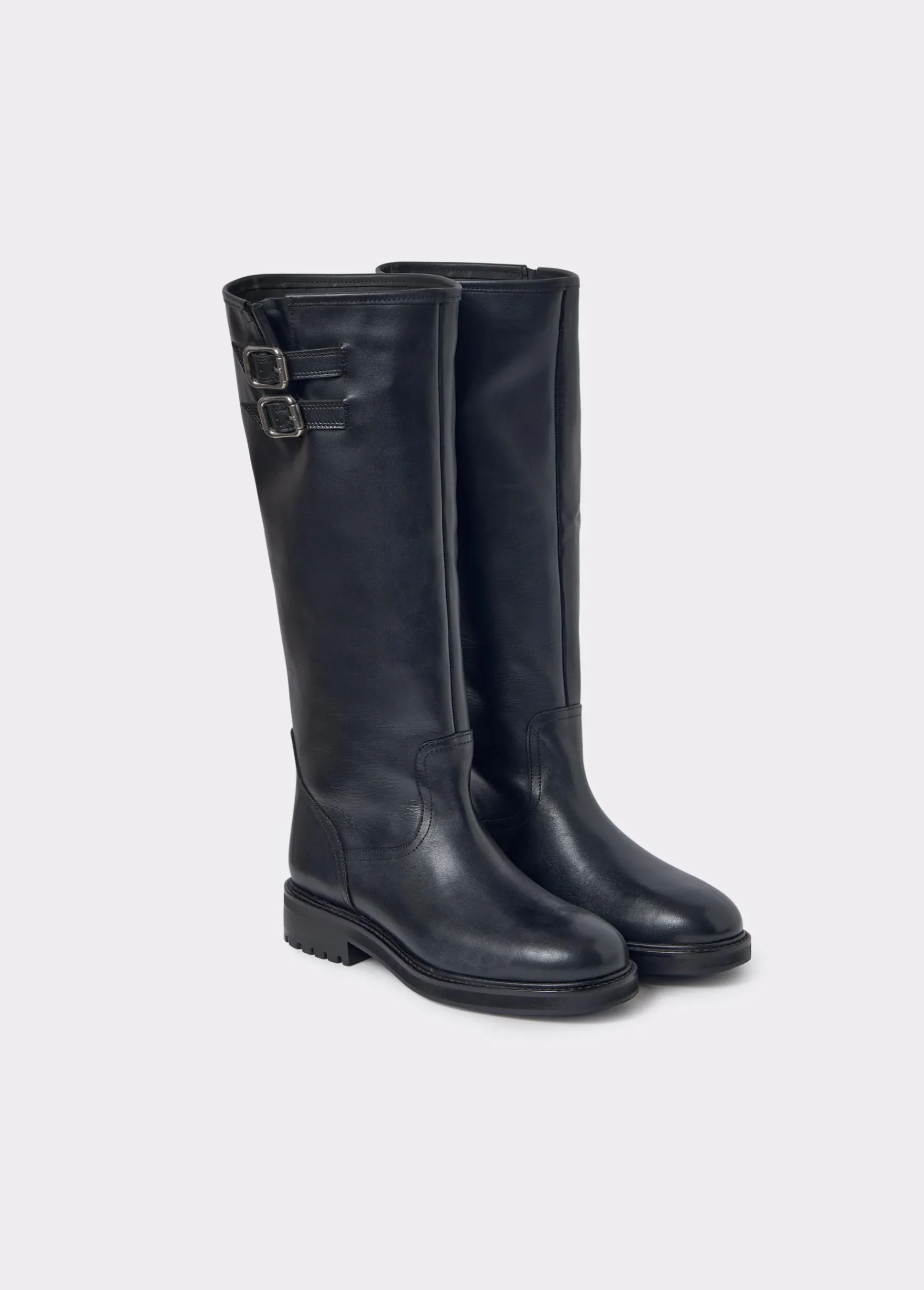 Brownie Zapatos*Bota alta piel hebillas Negro