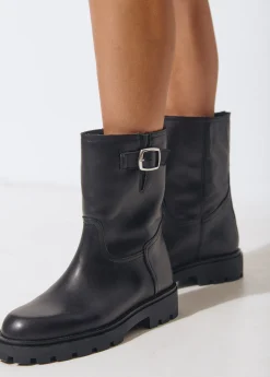 Brownie Zapatos*Botín piel motero hebilla Negro