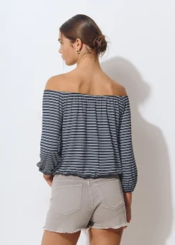 Brownie Camisetas Y Tops*Camiseta escote bardot raya tejida Negro