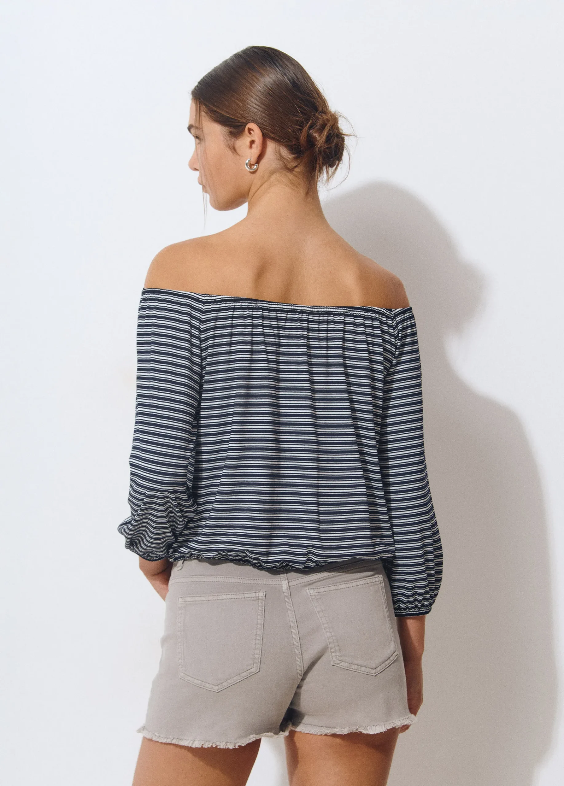 Brownie Camisetas Y Tops*Camiseta escote bardot raya tejida Negro