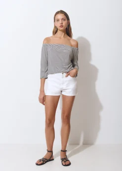 Brownie Camisetas Y Tops*Camiseta escote bardot raya tejida bicolor Crudo