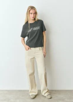Brownie Camisetas Y Tops*Camiseta manga corta texto bordado lentejuelas Grisoscuro
