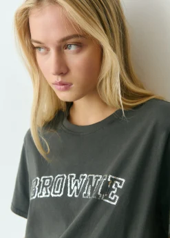 Brownie Camisetas Y Tops*Camiseta manga corta texto bordado lentejuelas Grisoscuro