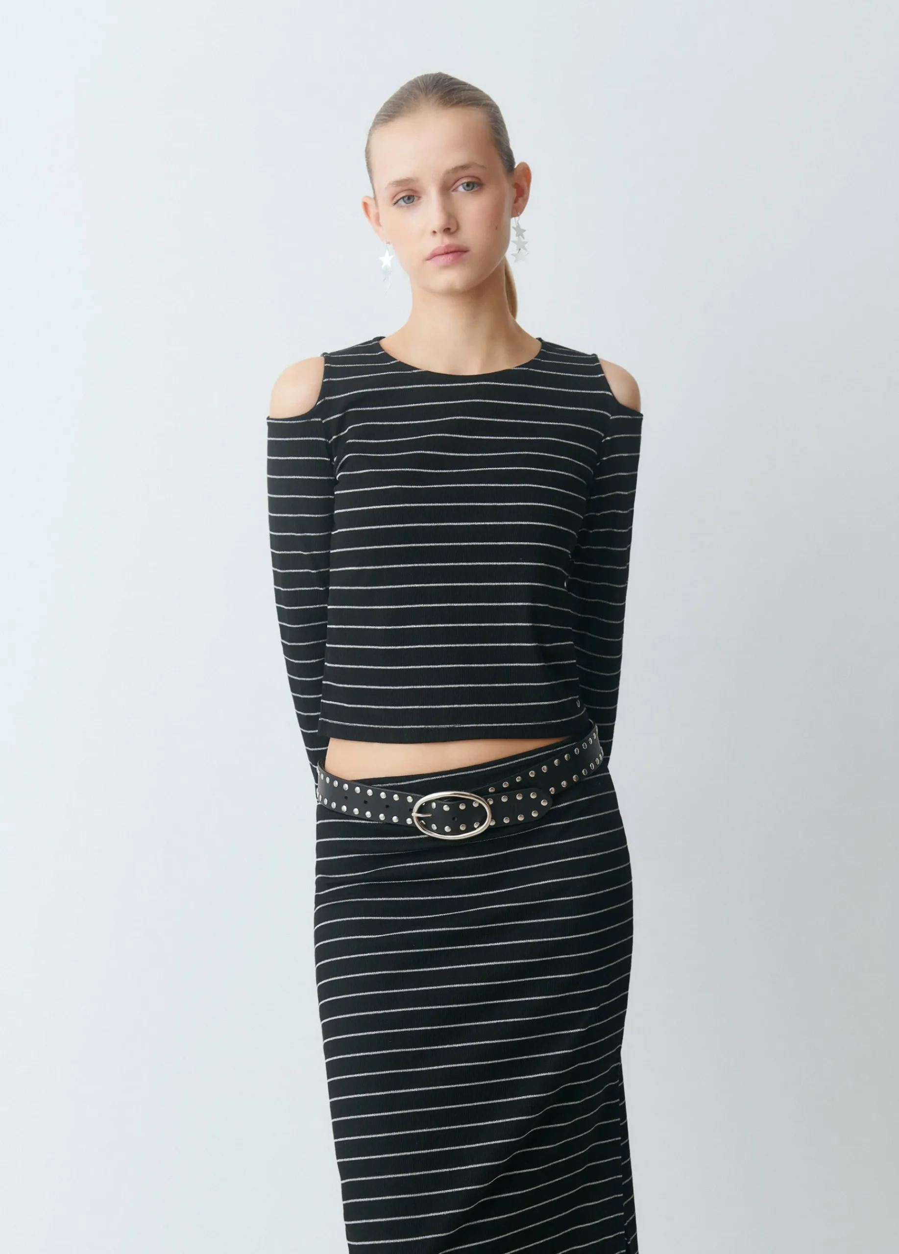 Brownie Camisetas Y Tops|Total Look*Camiseta raya lurex cut-out hombro Negro