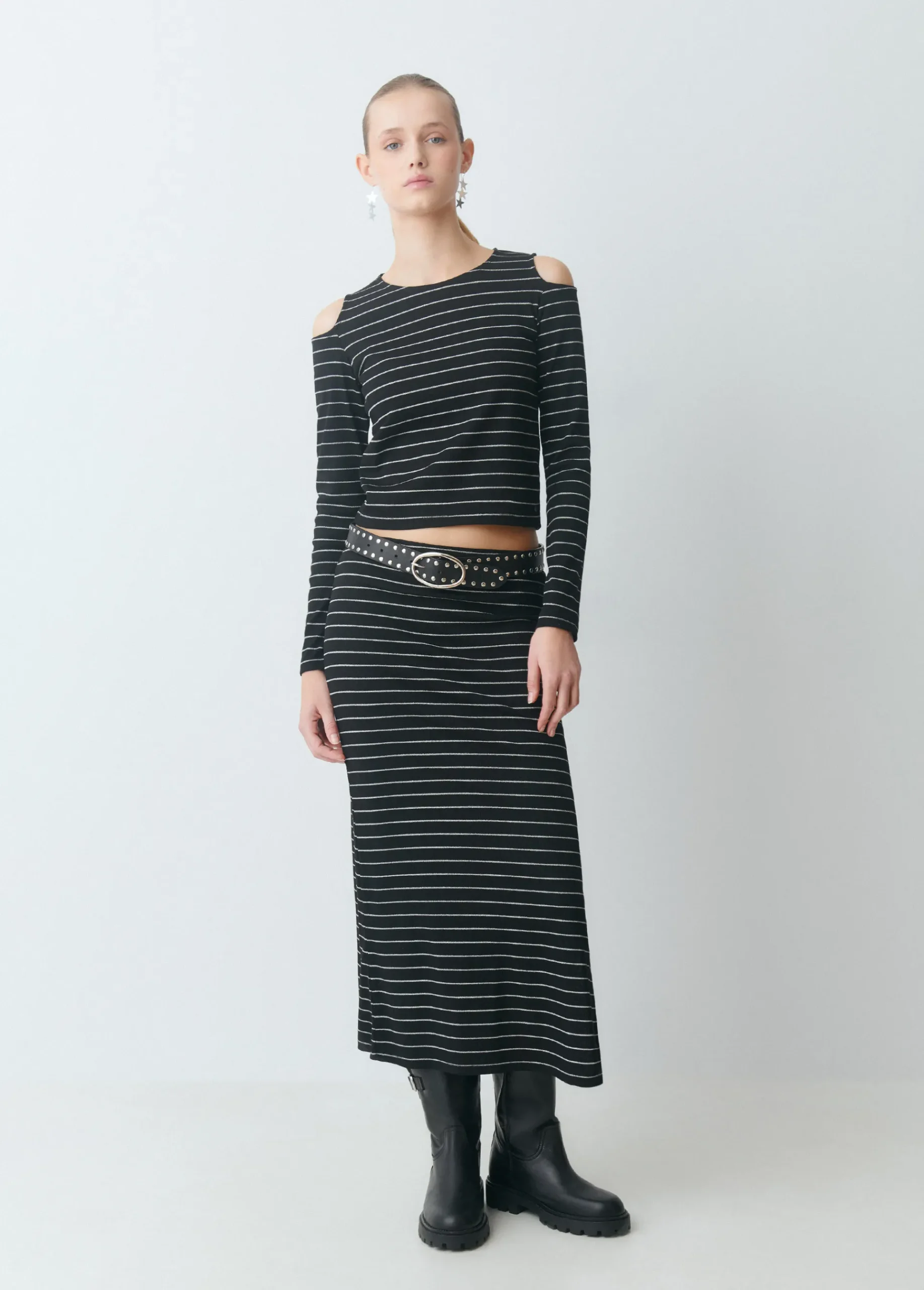 Brownie Camisetas Y Tops|Total Look*Camiseta raya lurex cut-out hombro Negro