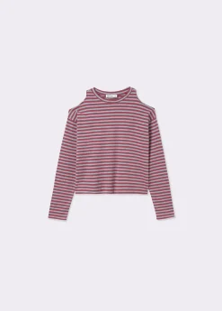 Brownie Camisetas Y Tops*Camiseta raya lurex cut-out hombro Granateoscuro