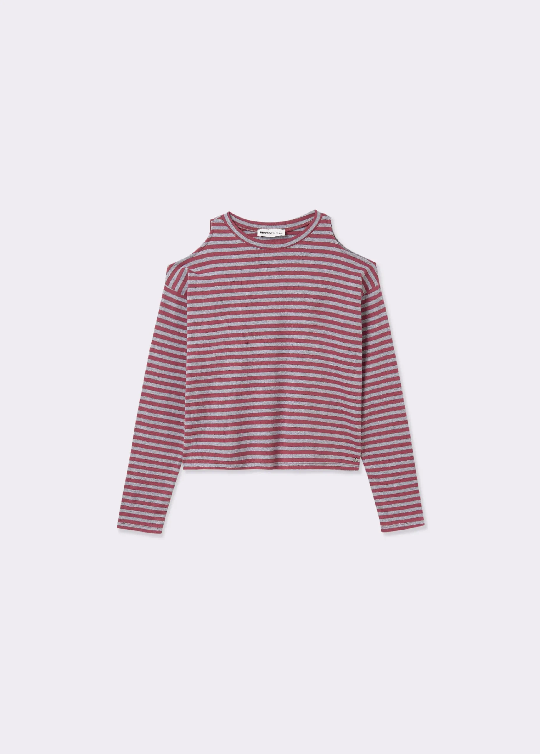 Brownie Camisetas Y Tops*Camiseta raya lurex cut-out hombro Granateoscuro