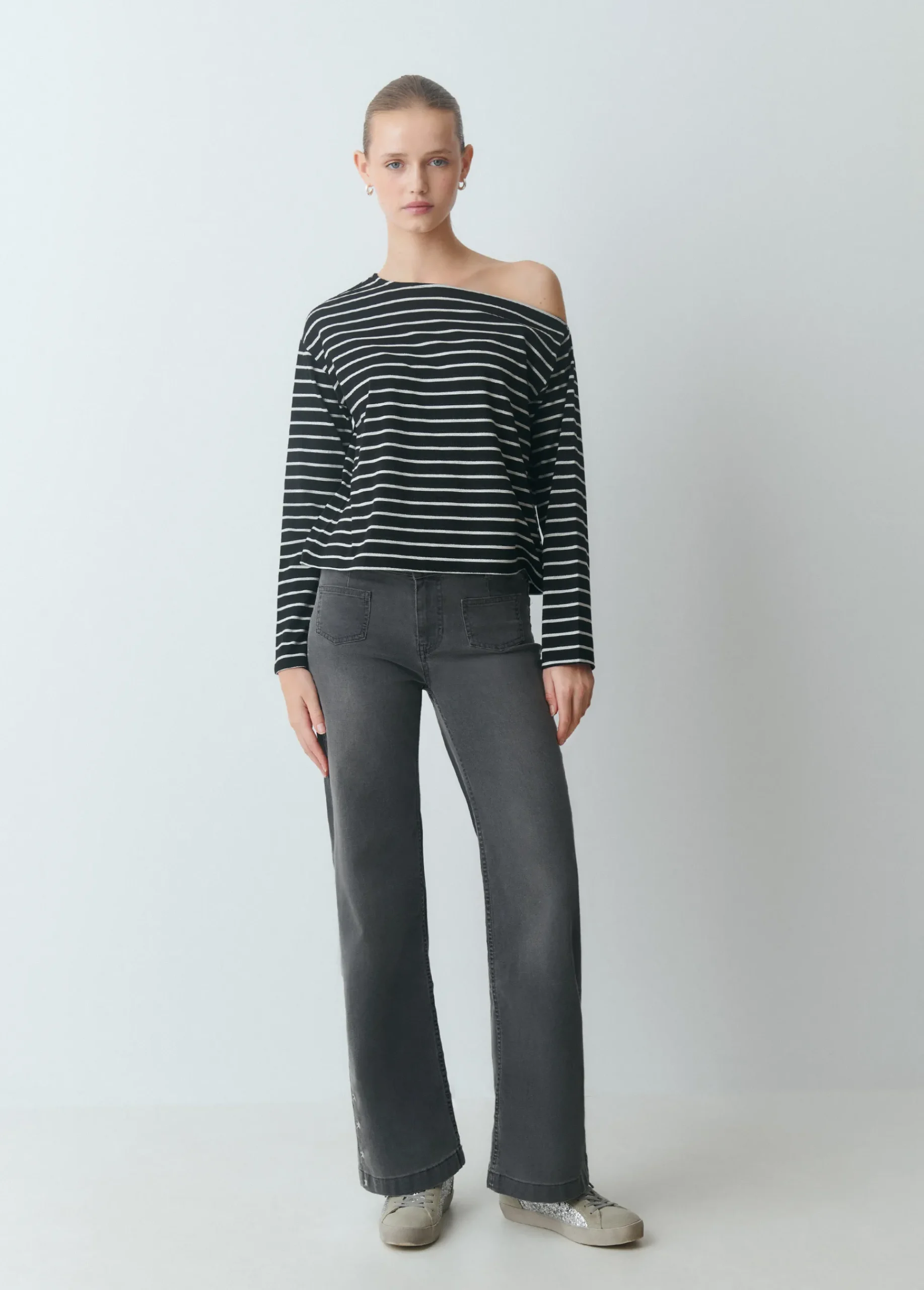 Brownie Camisetas Y Tops*Camiseta raya lurex escote barco Negro