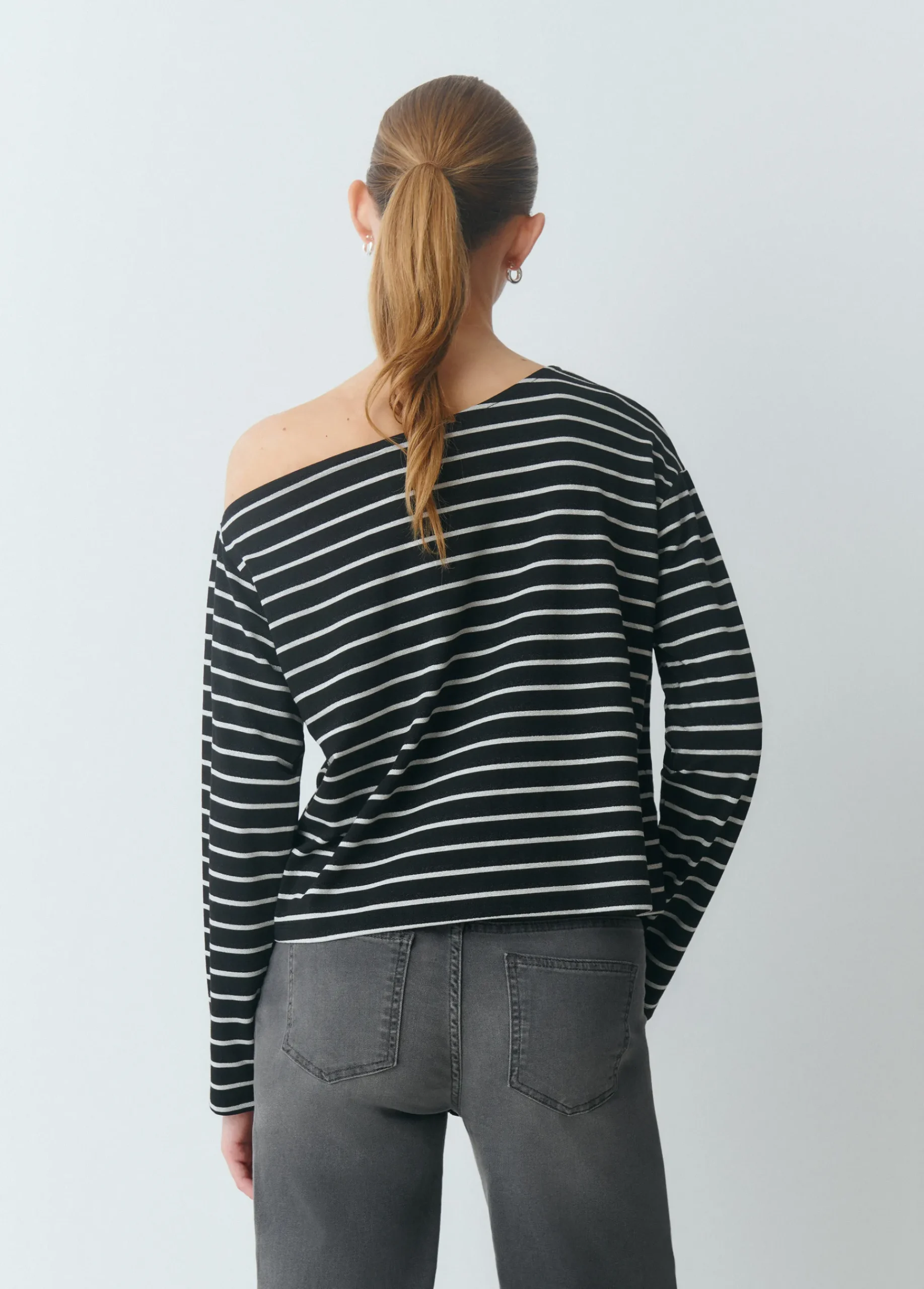 Brownie Camisetas Y Tops*Camiseta raya lurex escote barco Negro