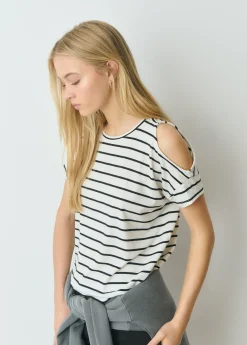 Brownie Camisetas Y Tops*Camiseta raya tejida cut-out hombro Crudo
