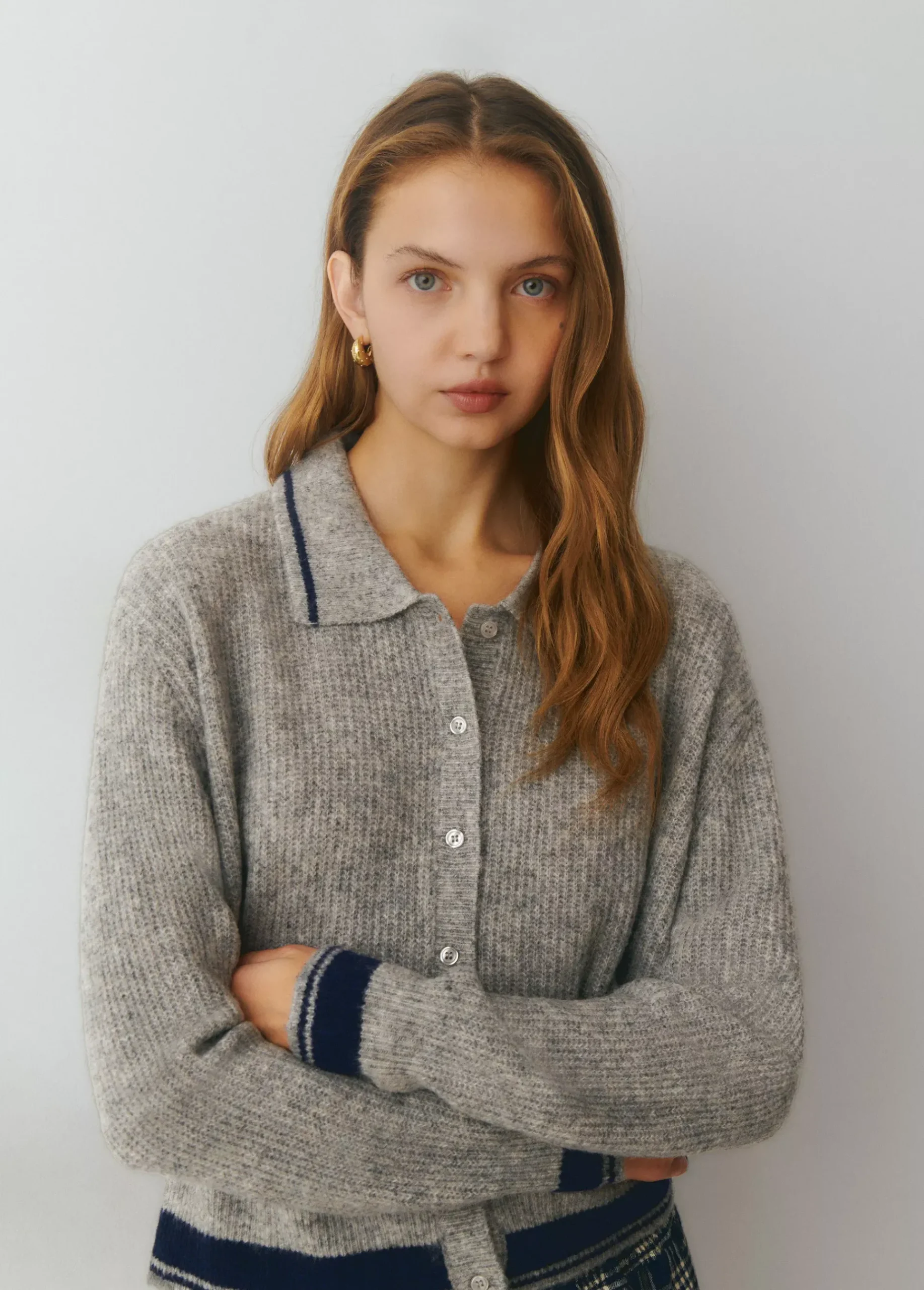 Brownie Jerséis|Punto*Chaqueta punto cuello polo contrastes Gris
