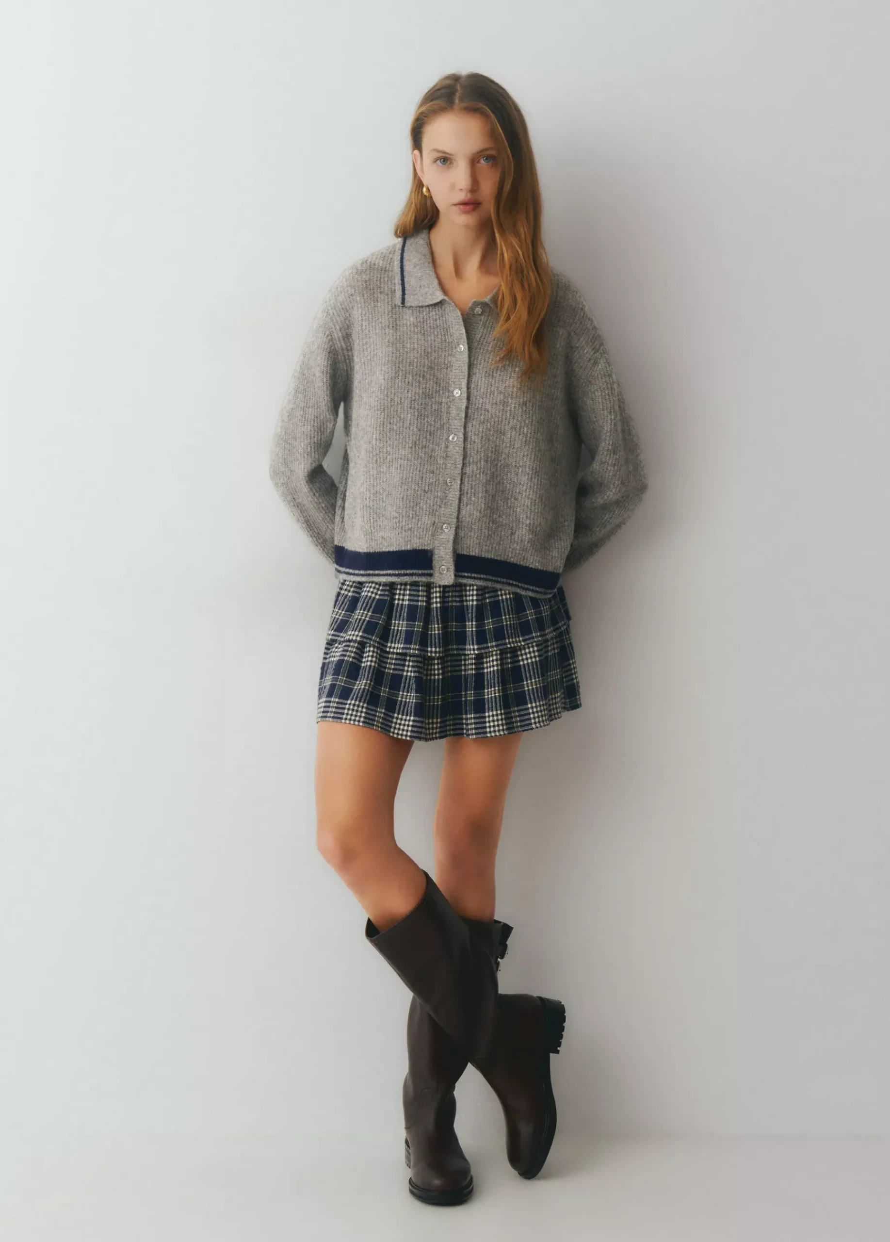 Brownie Jerséis|Punto*Chaqueta punto cuello polo contrastes Gris
