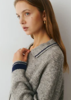 Brownie Jerséis|Punto*Chaqueta punto cuello polo contrastes Gris