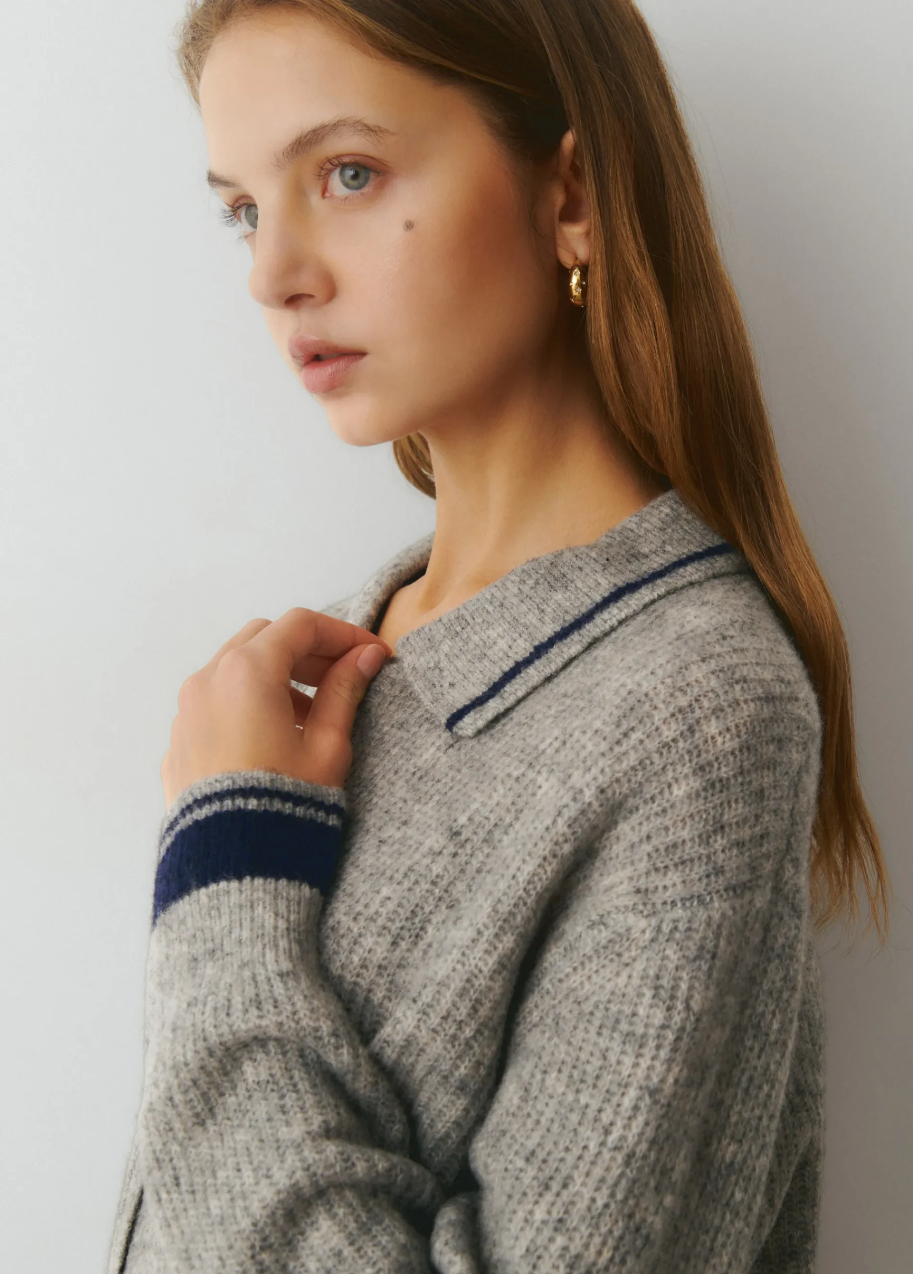 Brownie Jerséis|Punto*Chaqueta punto cuello polo contrastes Gris