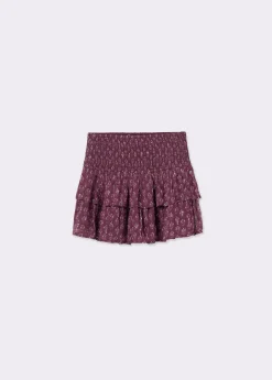 Brownie Faldas|Total Look*Falda estampada volantes sello indio Berenjena