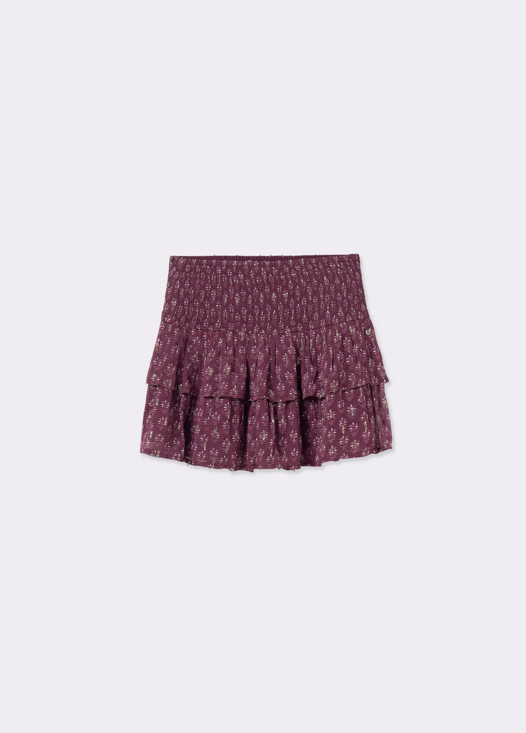 Brownie Faldas|Total Look*Falda estampada volantes sello indio Berenjena