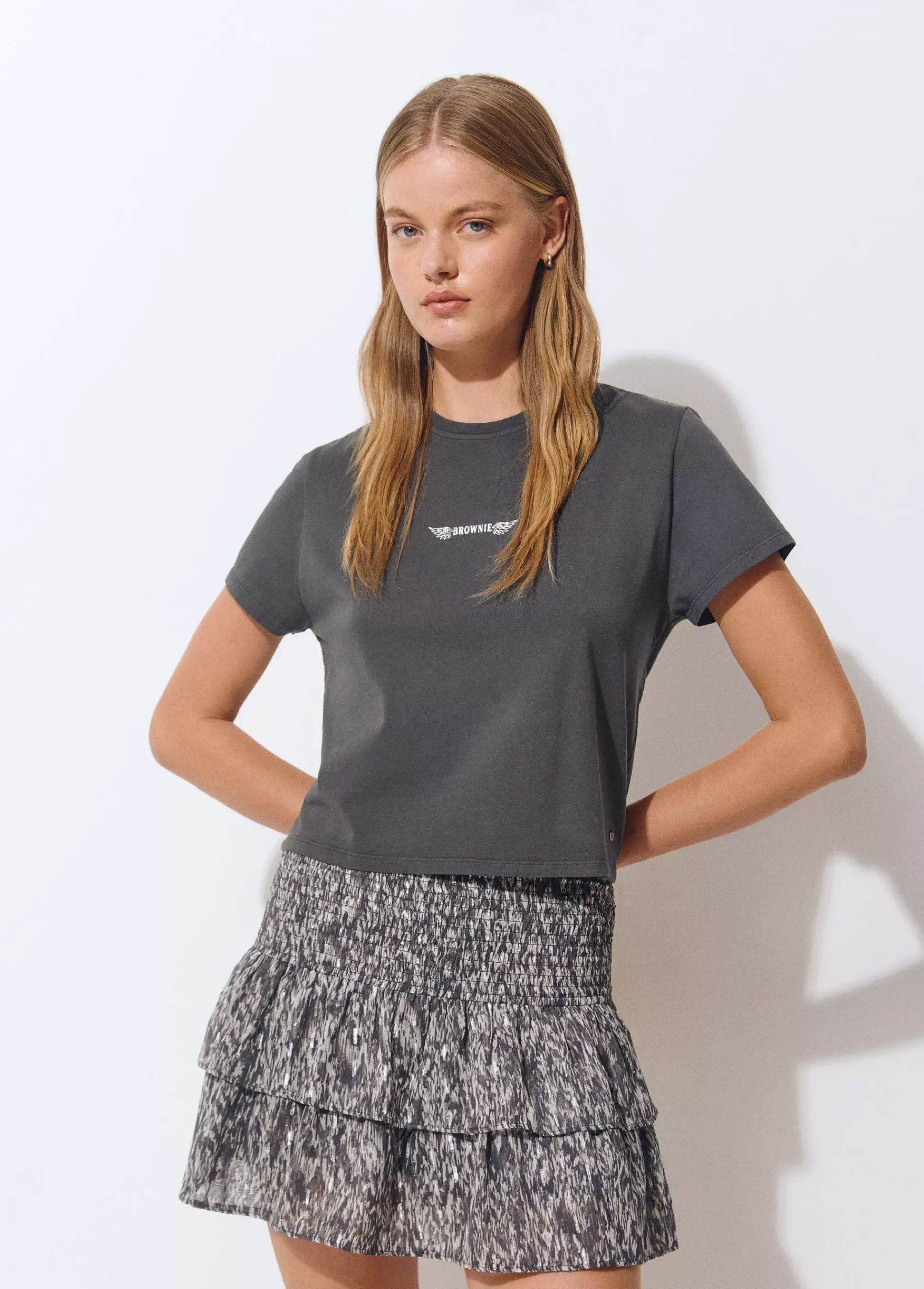 Brownie Faldas|Total Look*Falda volantes brillo estampada Gris