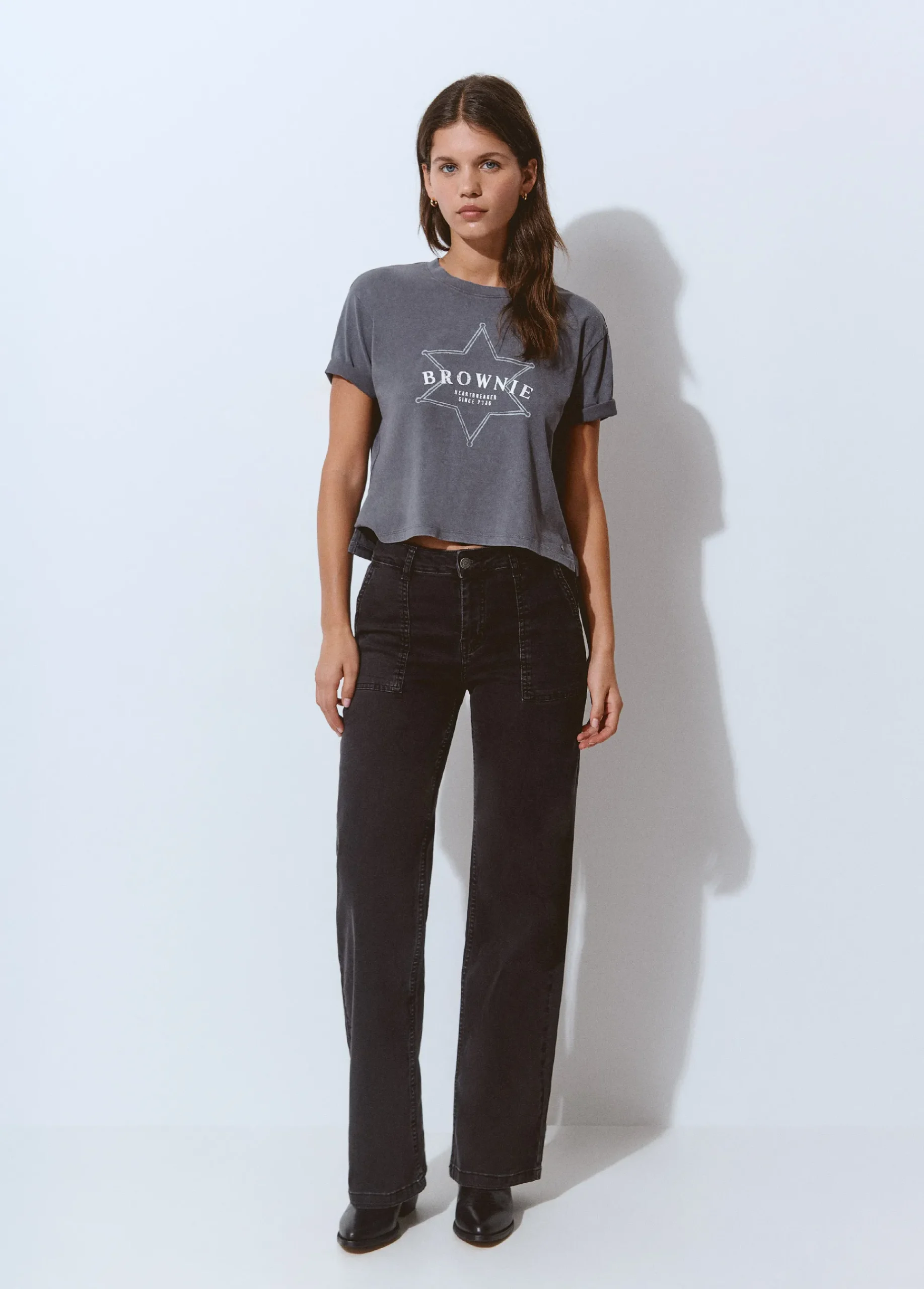 Brownie Jeans*Jeans culotte bolsillo frontal Negro