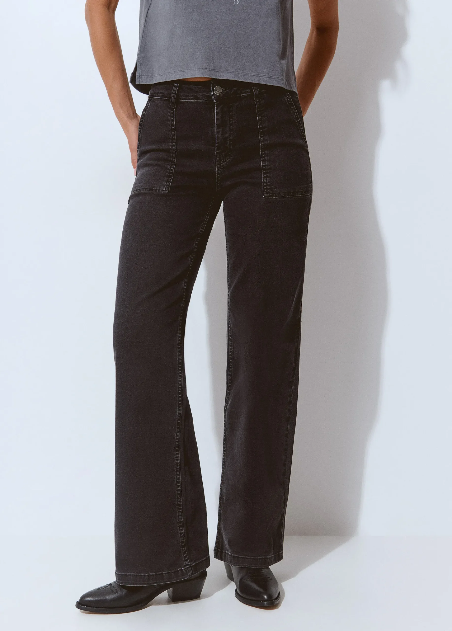 Brownie Jeans*Jeans culotte bolsillo frontal Negro