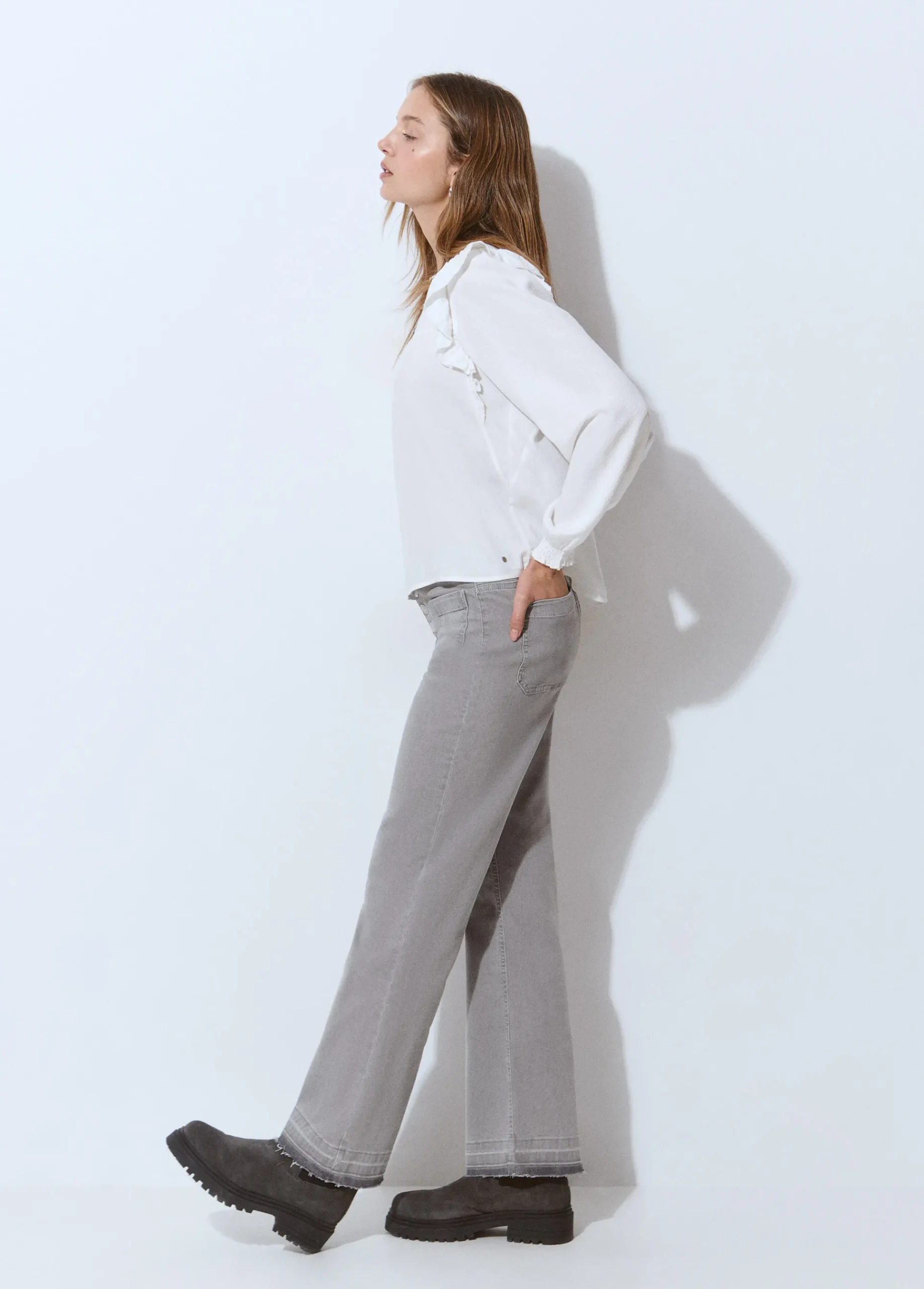 Brownie Jeans*Jeans culotte botones frontales Gris