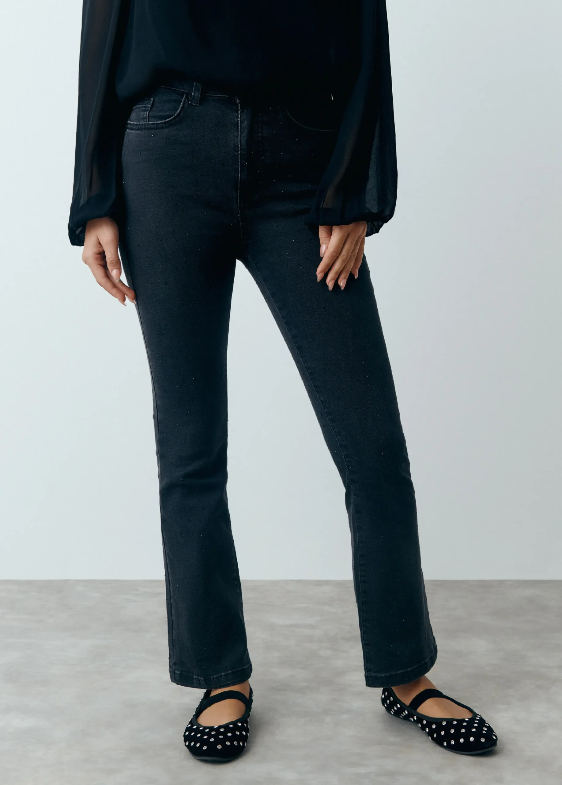 Brownie Jeans*Jeans flare cropped brillantes Negro