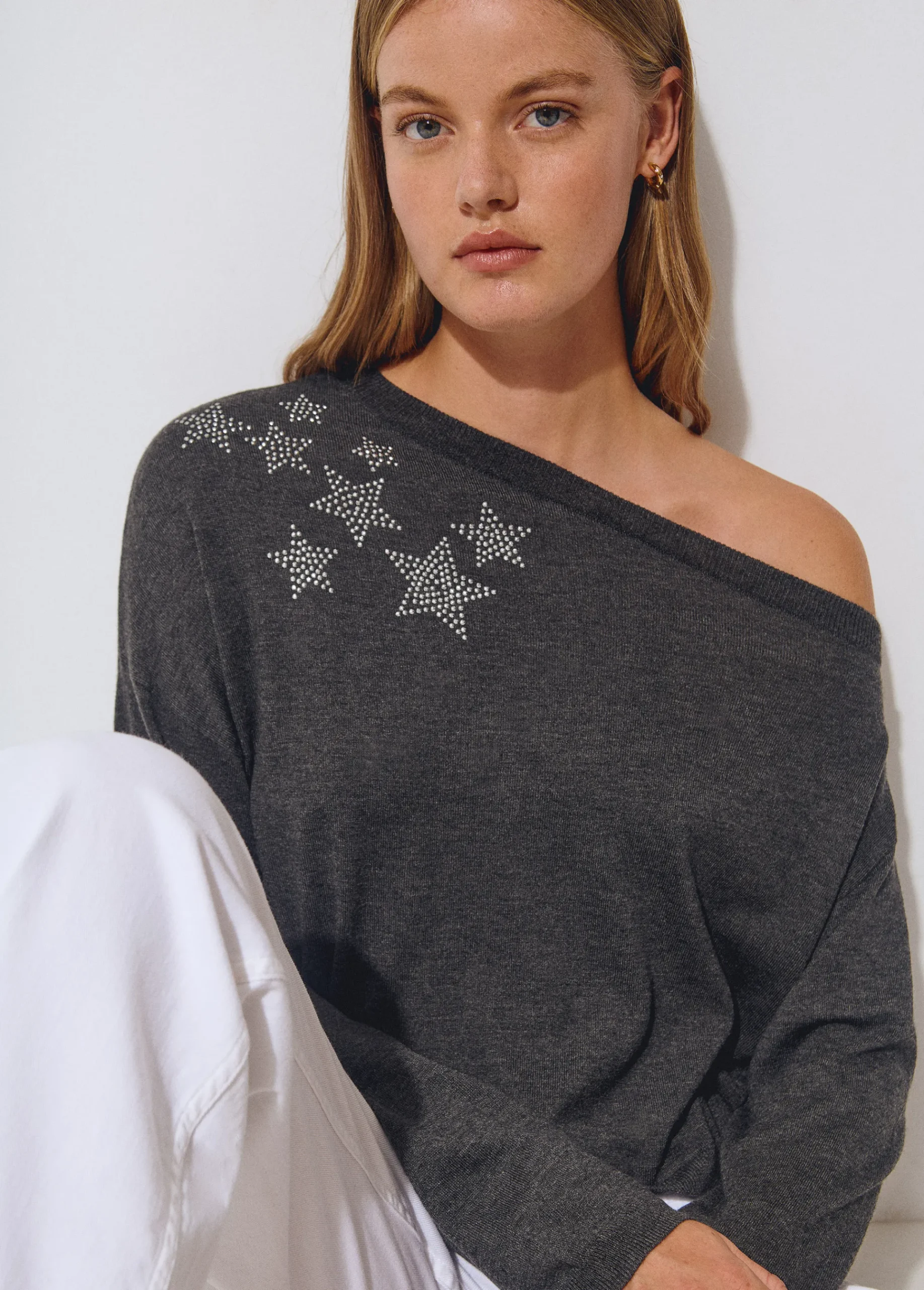 Brownie Jerséis|Punto*Jersey asimétrico estrellas Antracita
