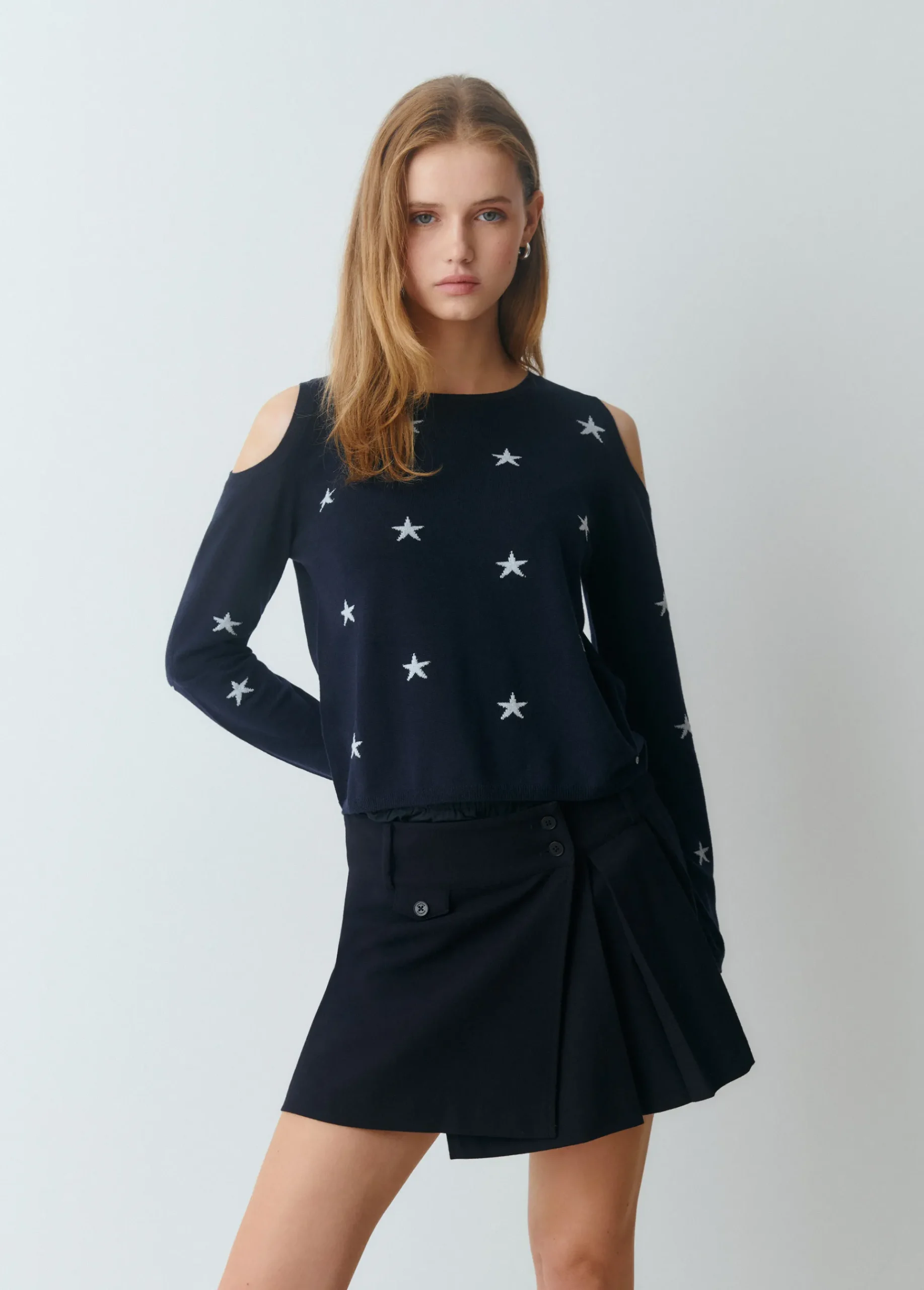 Brownie Jerséis|Punto*Jersey hombros descubiertos estrellas Marino