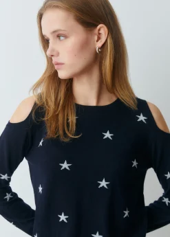 Brownie Jerséis|Punto*Jersey hombros descubiertos estrellas Marino