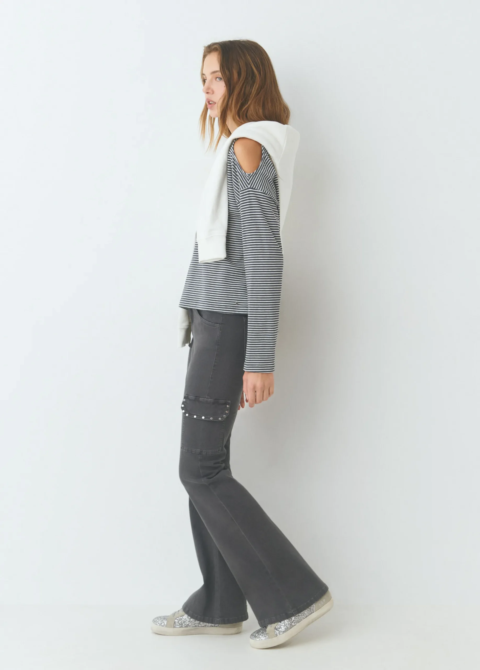 Brownie Pantalones*Pantalón campana cargo tachas Antracita