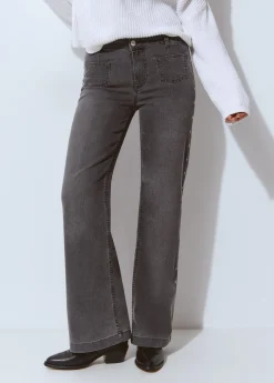 Brownie Pantalones|Jeans*Pantalón culotte bordado estrellas Gris